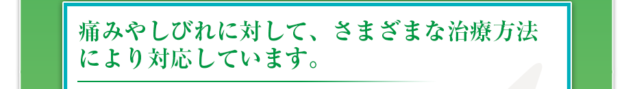 痛みやしびれに対して、さまざまな治療方法により対応しています。